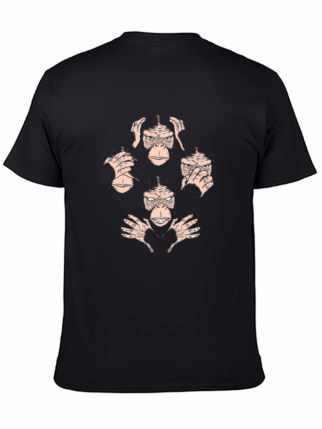 See No Evil Monkey Graphic T-Shirt - Black Crew Neck