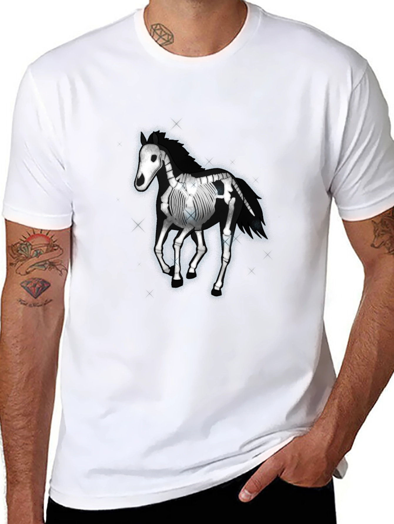 Skeleton Horse Graphic Tee - Black Cotton T-Shirt