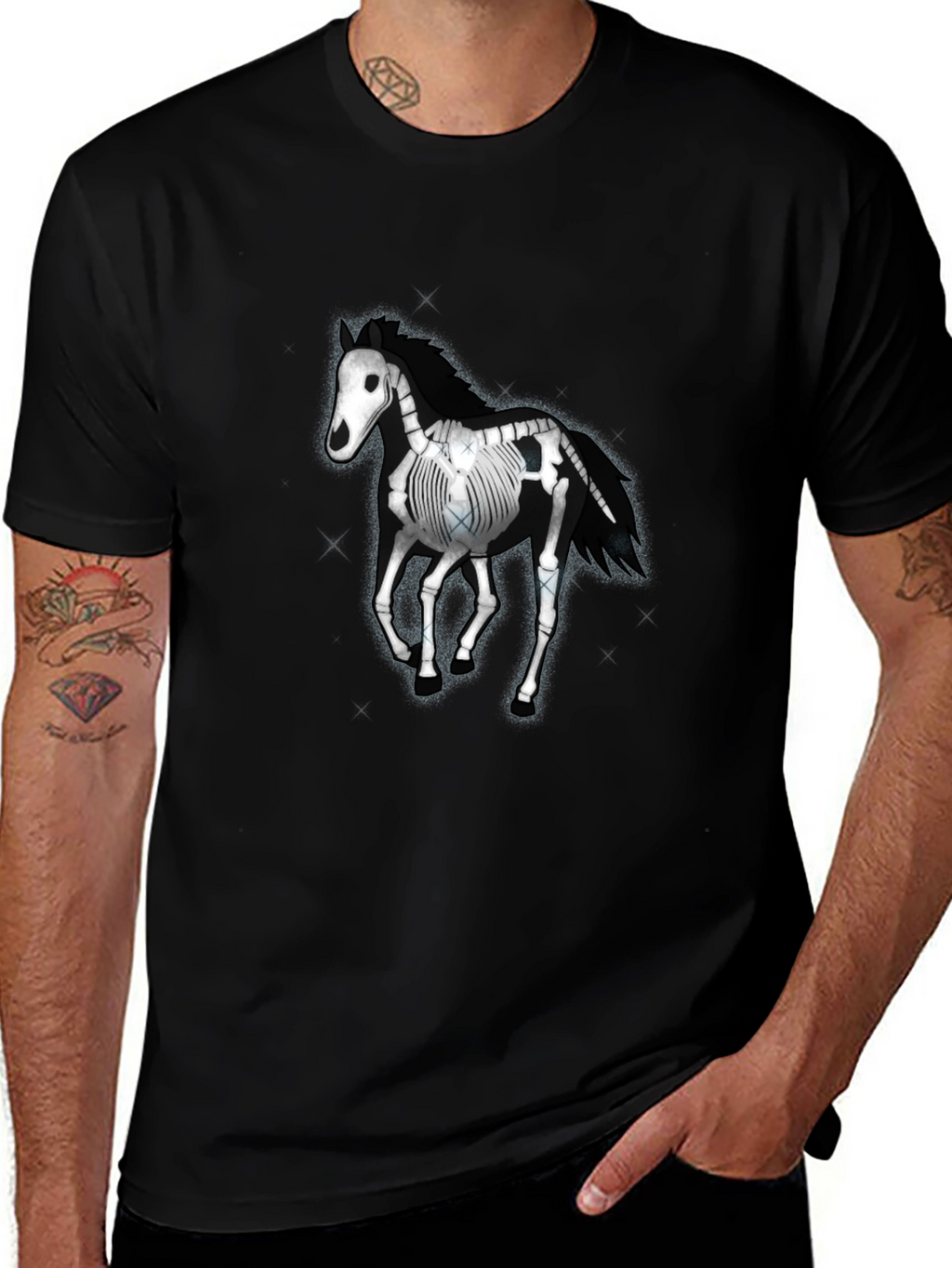 Skeleton Horse Graphic Tee - Black Cotton T-Shirt