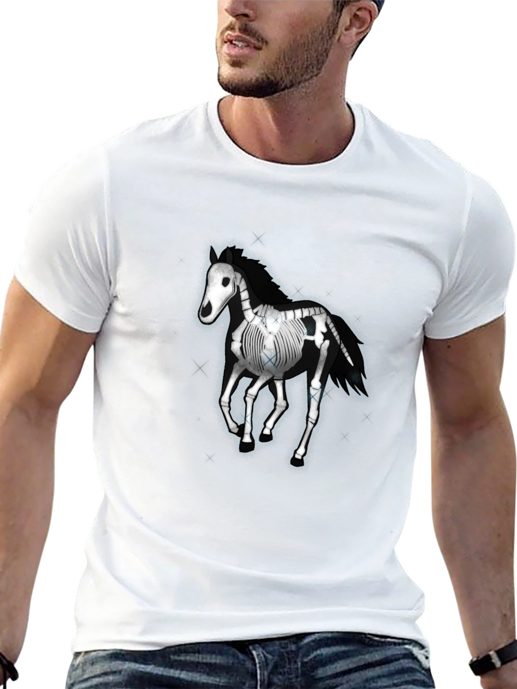 Skeleton Horse Graphic Tee - Black Cotton T-Shirt