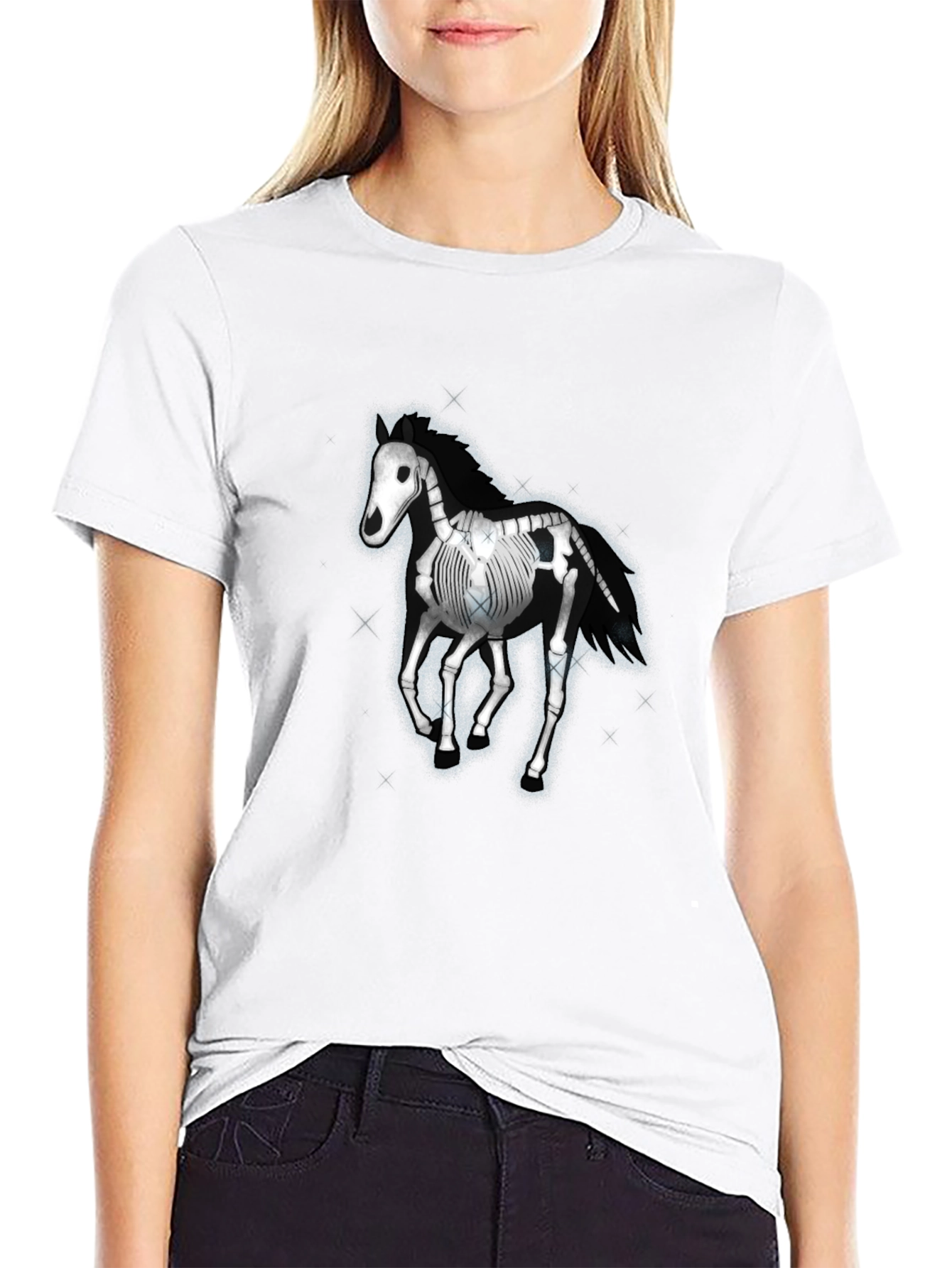 Skeleton Horse Graphic Tee - Black Cotton T-Shirt