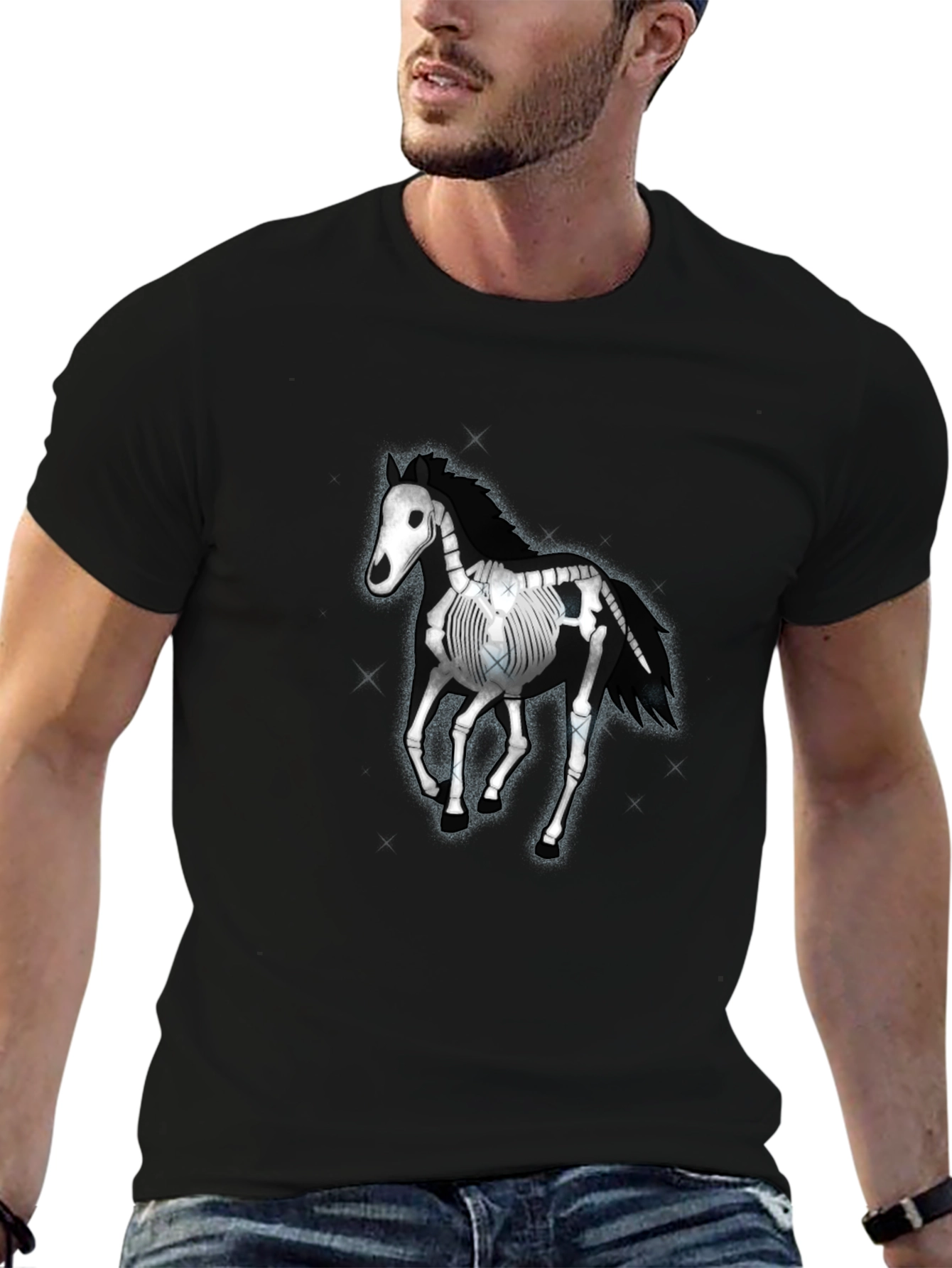 Skeleton Horse Graphic Tee - Black Cotton T-Shirt