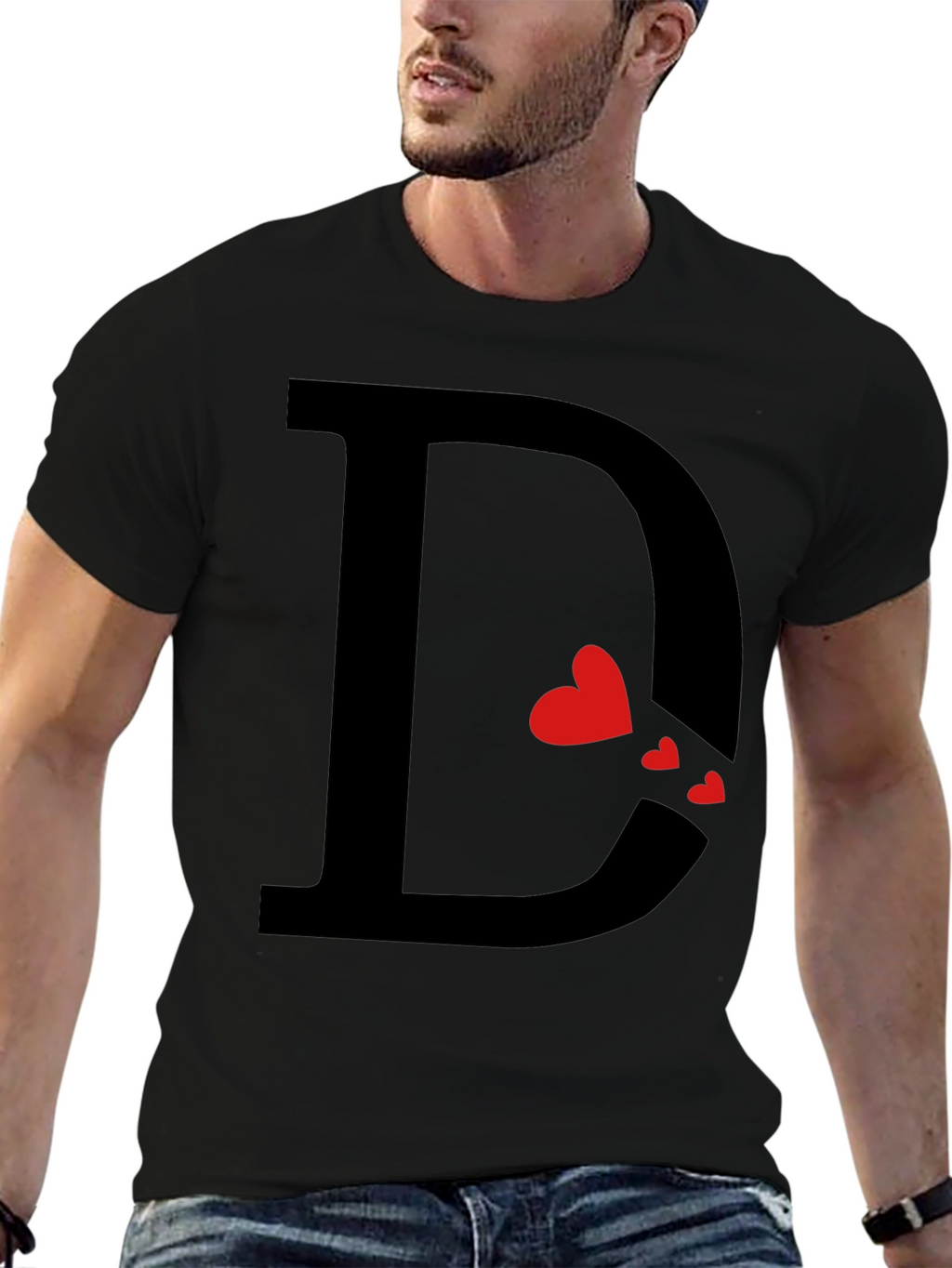 Heart Initial D Black T-Shirt