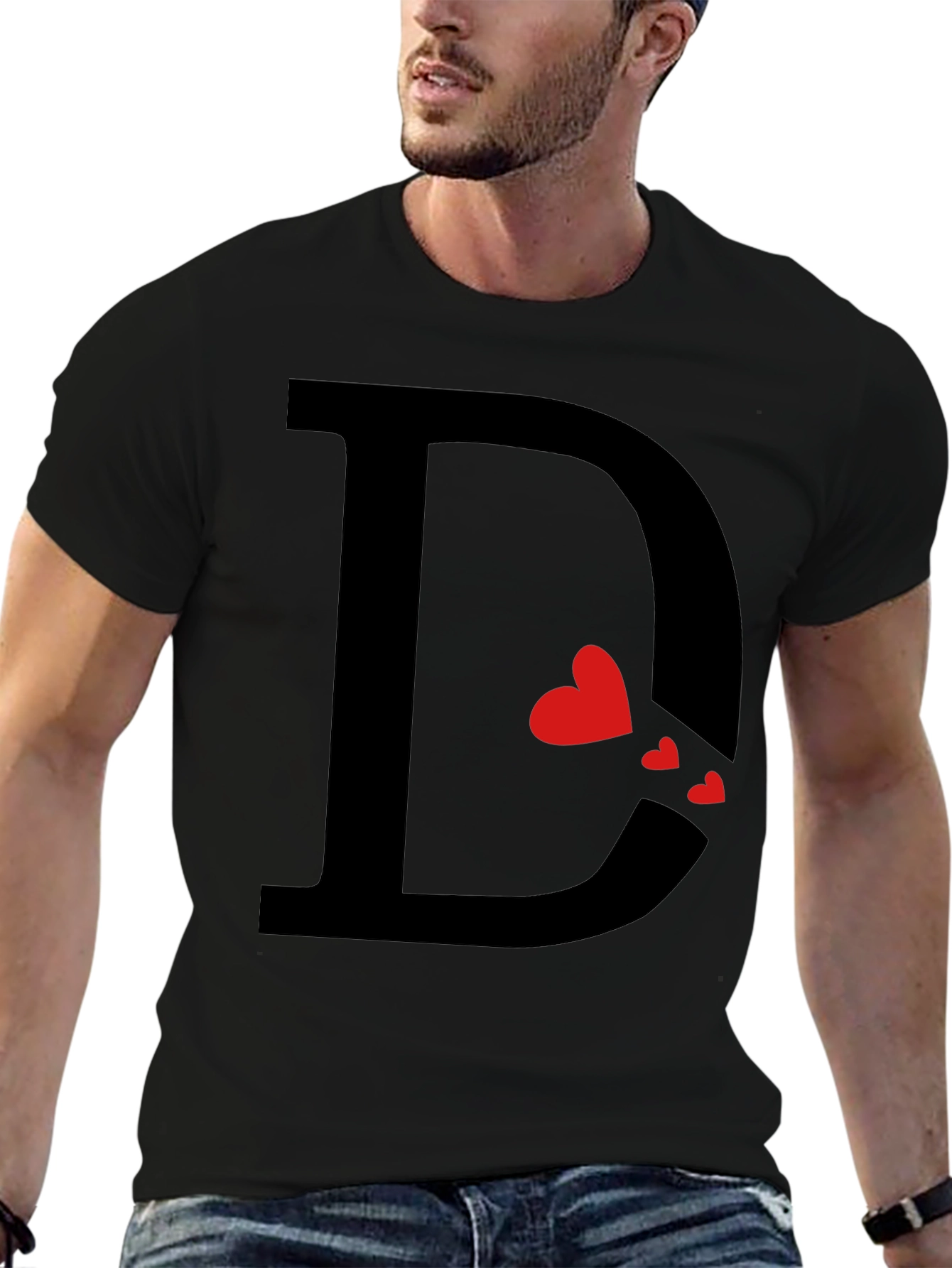 Heart Initial D Black T-Shirt