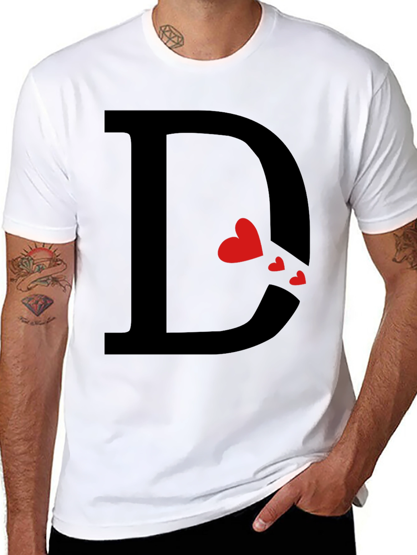 Heart Initial D Black T-Shirt