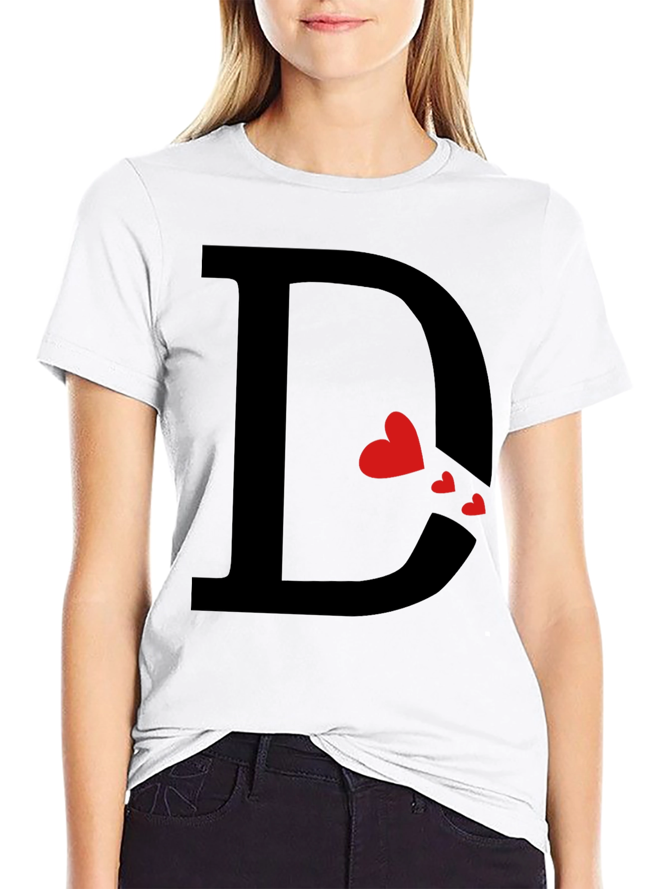 Heart Initial D Black T-Shirt