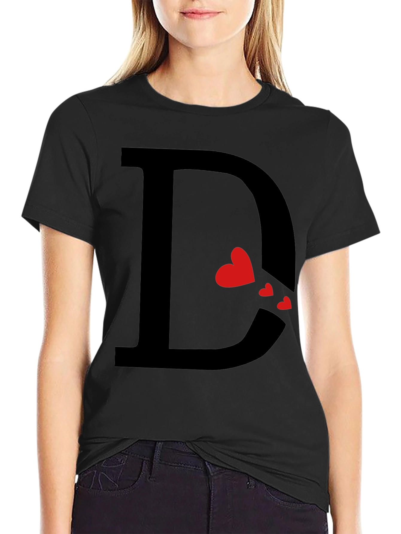 Heart Initial D Black T-Shirt