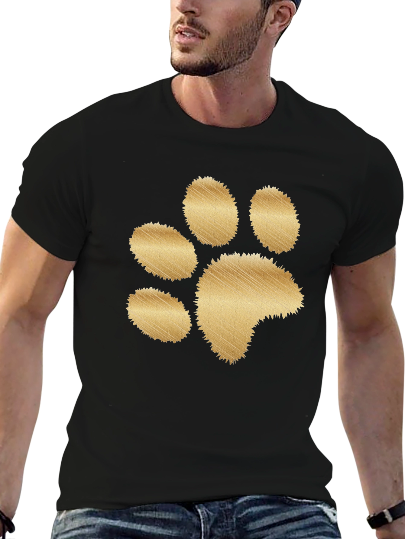 Black T-Shirt with Gold Paw Print