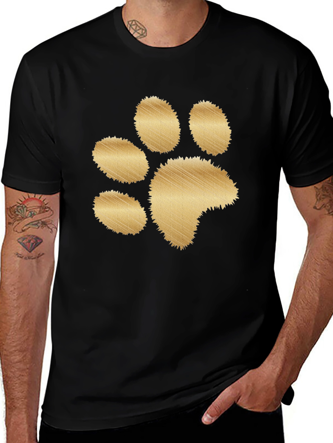 Black T-Shirt with Gold Paw Print
