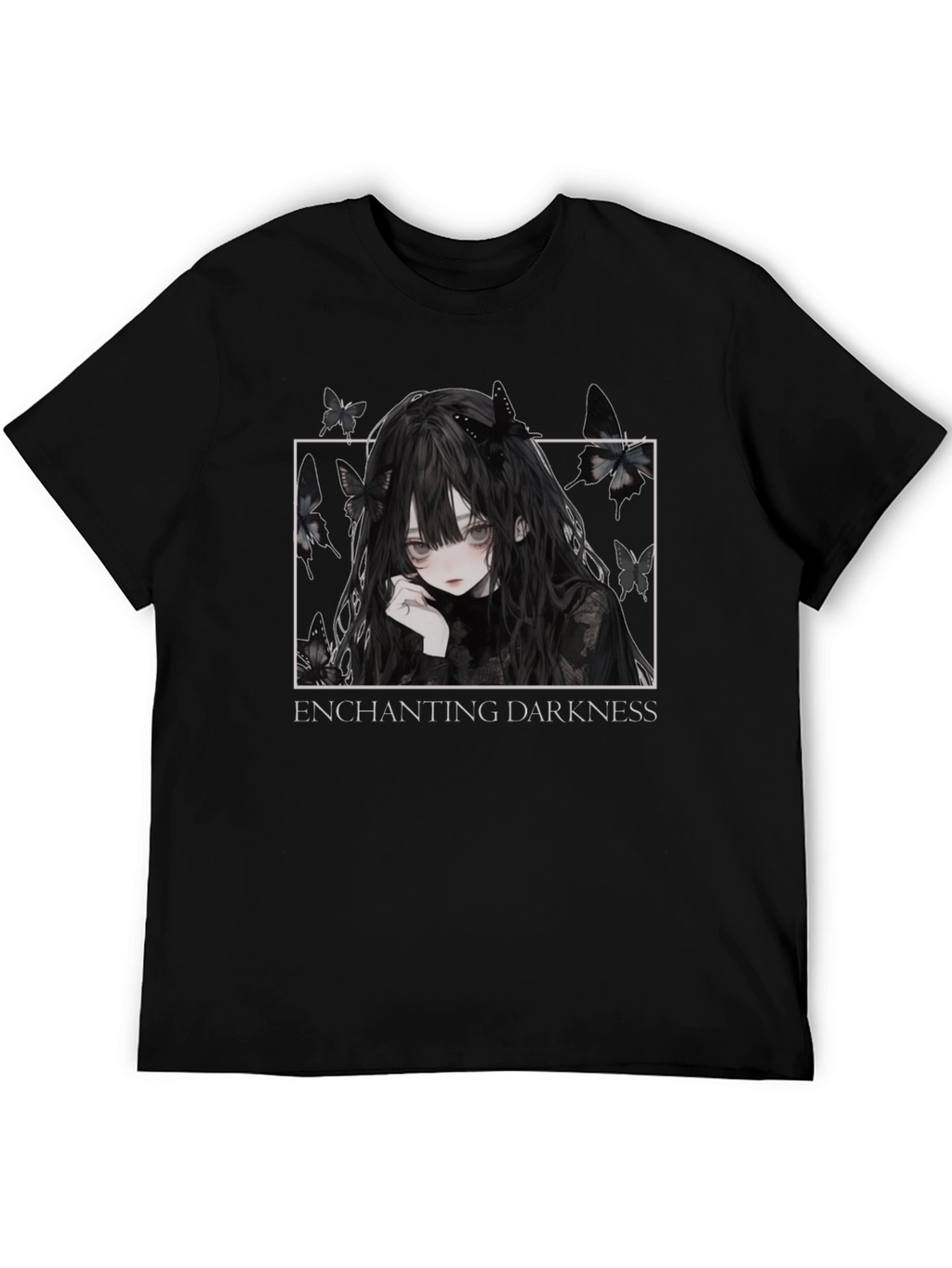 Enchanting Darkness Anime Girl Graphic Tee - Black