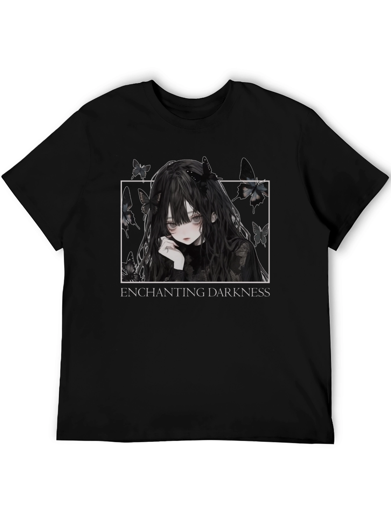 Enchanting Darkness Anime Girl Graphic Tee - Black