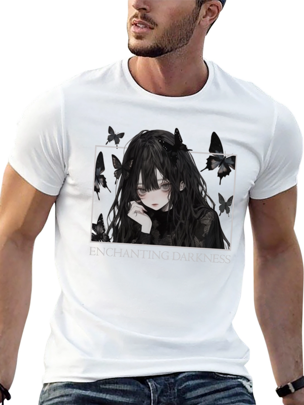 Enchanting Darkness Anime Girl Graphic Tee - Black