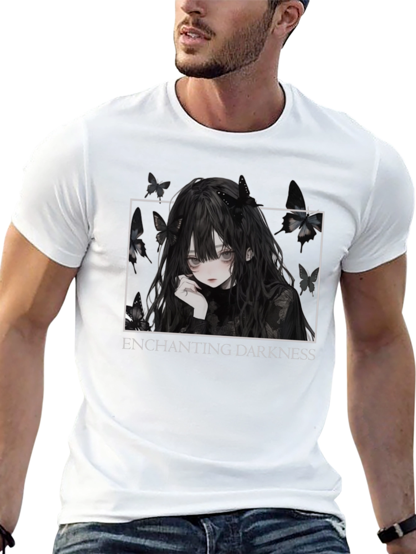 Enchanting Darkness Anime Girl Graphic Tee - Black