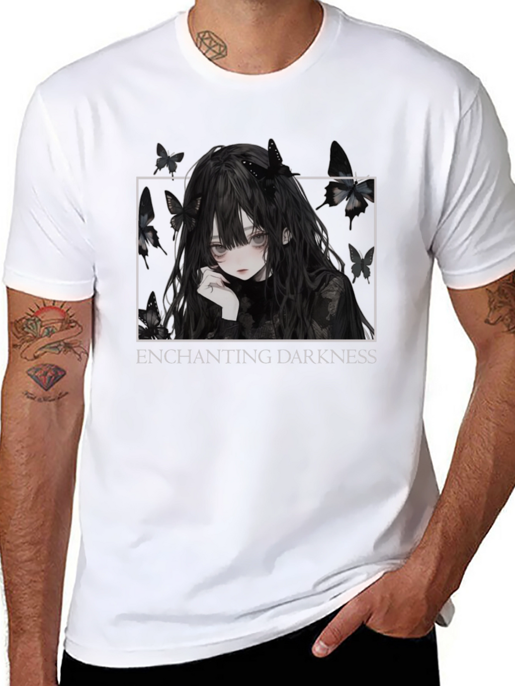 Enchanting Darkness Anime Girl Graphic Tee - Black