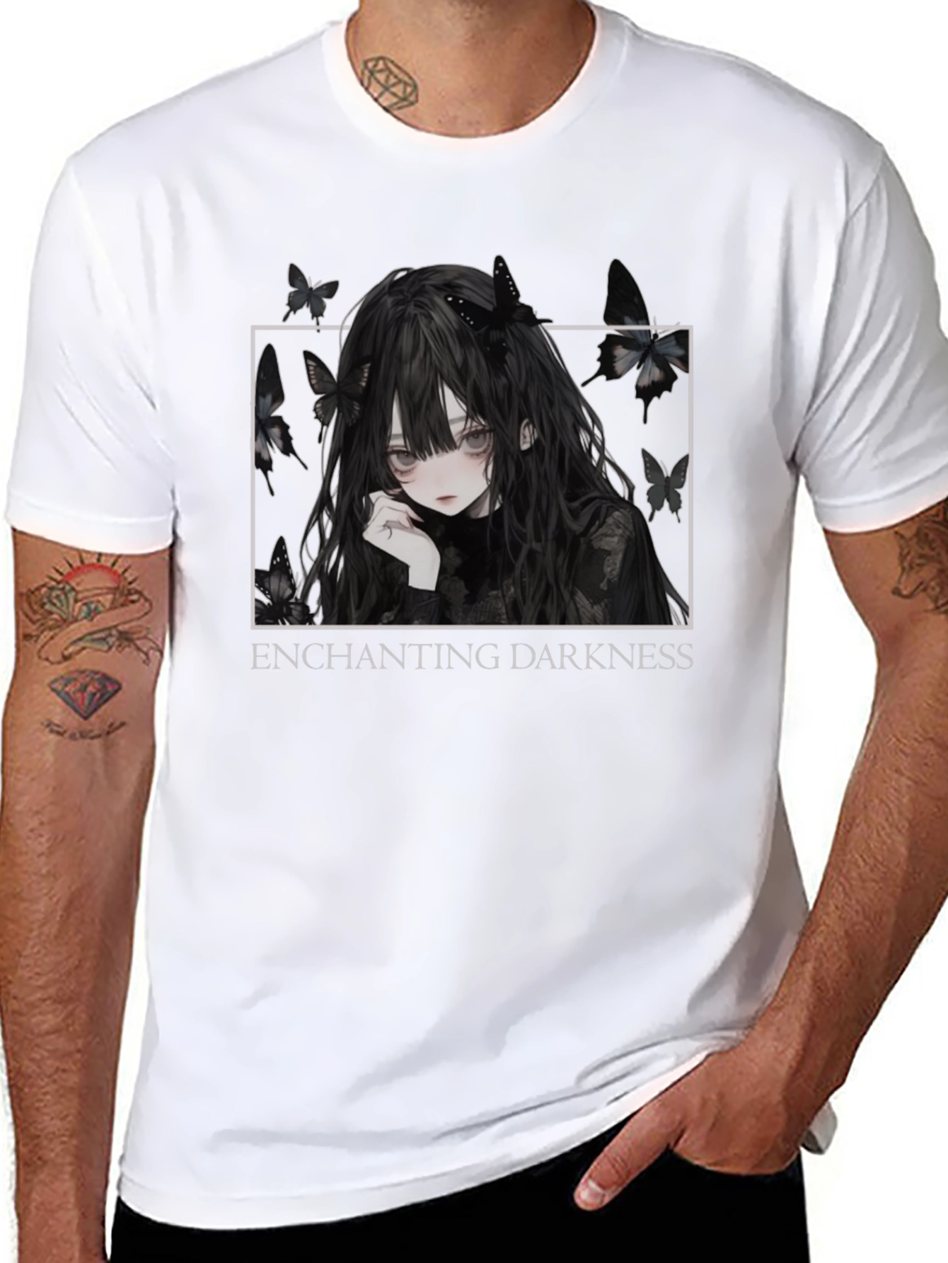 Enchanting Darkness Anime Girl Graphic Tee - Black