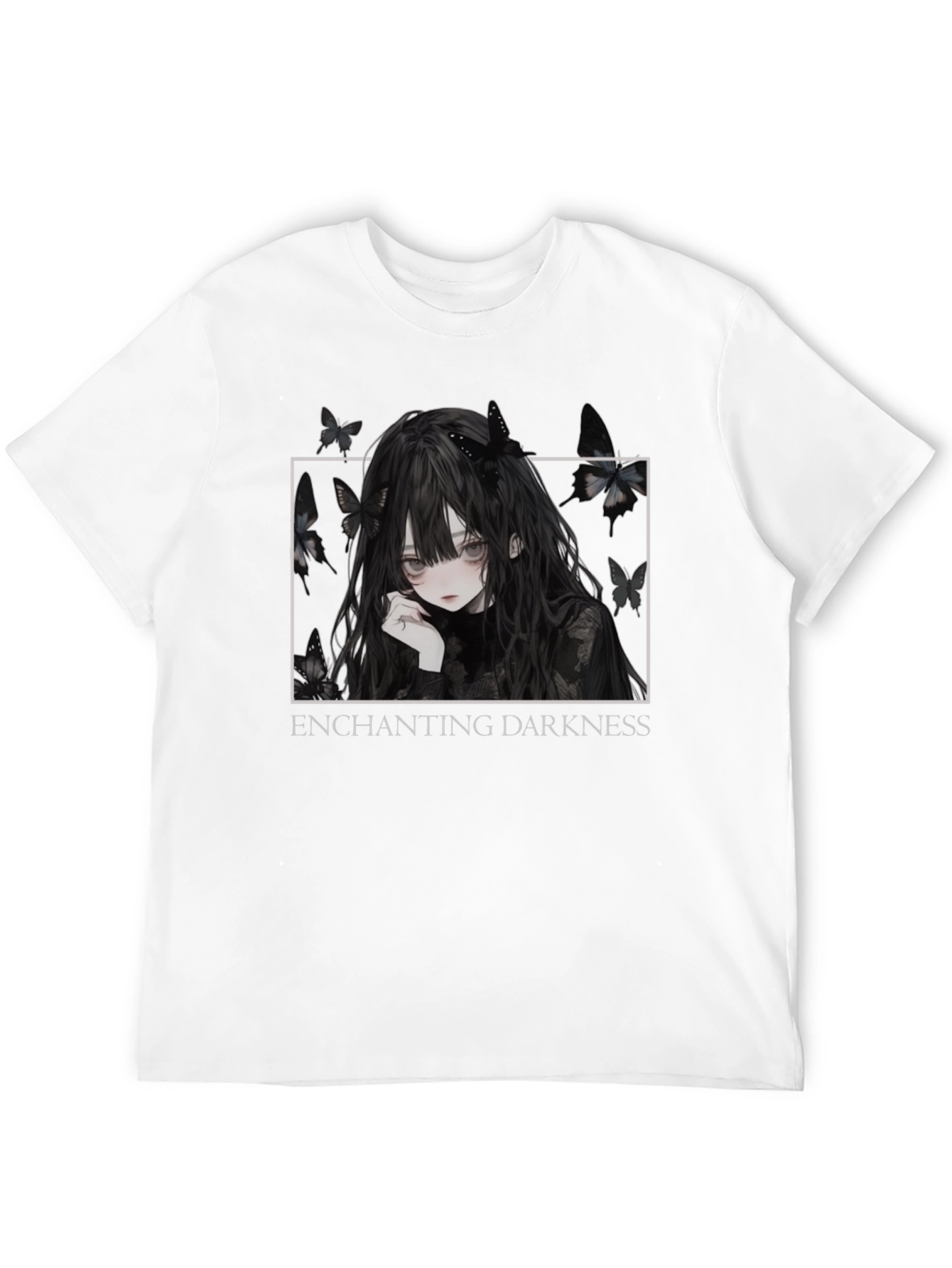 Enchanting Darkness Anime Girl Graphic Tee - Black