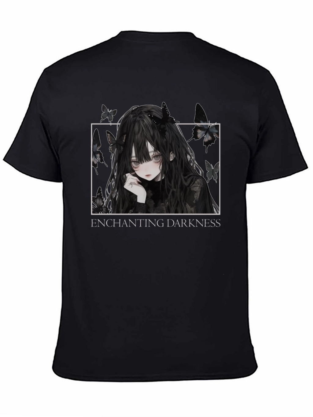 Enchanting Darkness Anime Girl Graphic Tee - Black