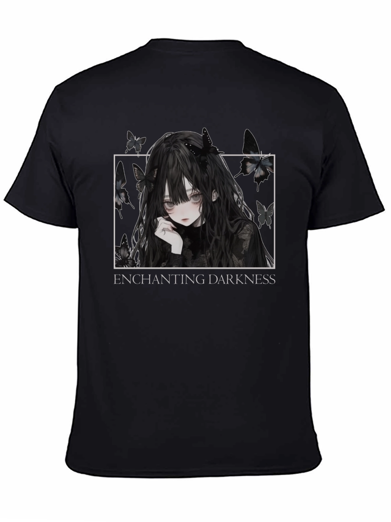Enchanting Darkness Anime Girl Graphic Tee - Black