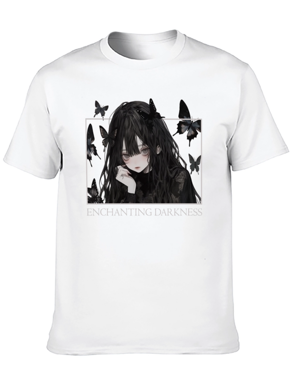 Enchanting Darkness Anime Girl Graphic Tee - Black