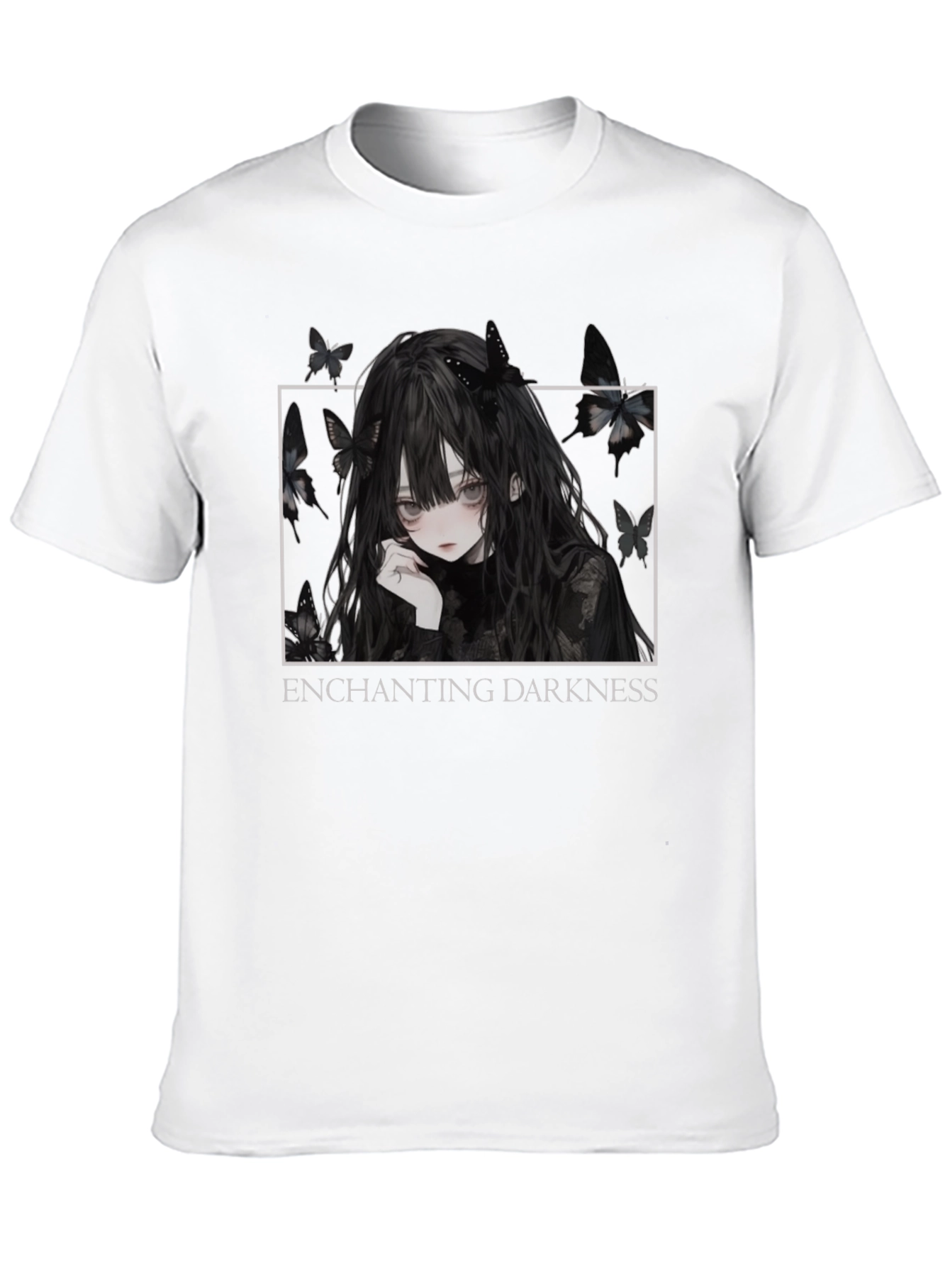 Enchanting Darkness Anime Girl Graphic Tee - Black