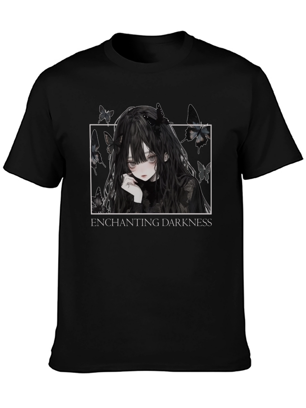 Enchanting Darkness Anime Girl Graphic Tee - Black