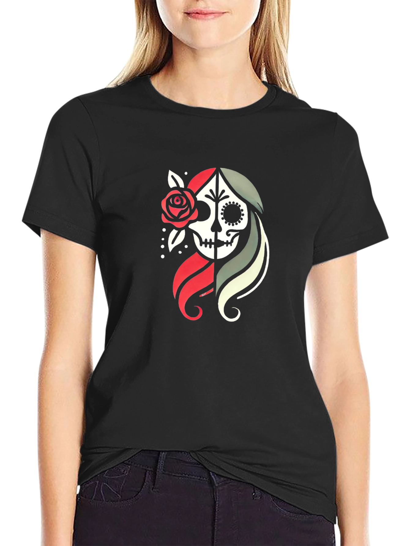 Day of the Dead Sugar Skull Graphic Tee - Black