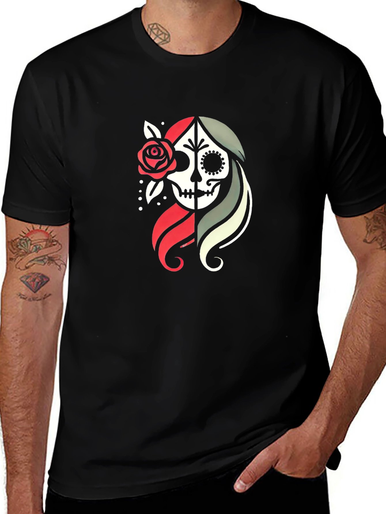 Day of the Dead Sugar Skull Graphic Tee - Black