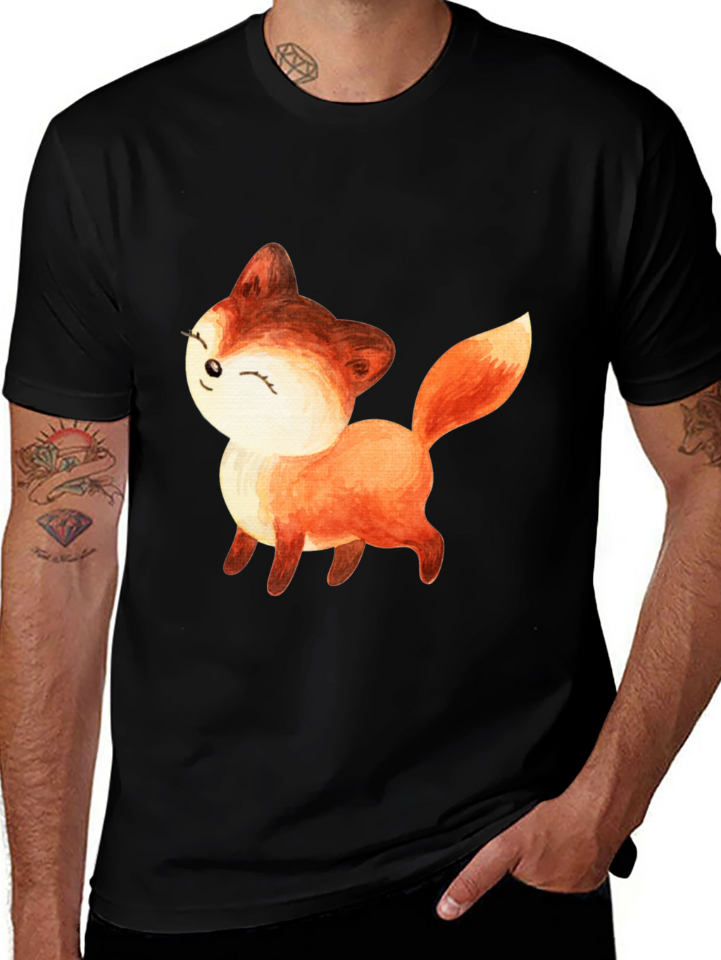 Cute Fox Graphic Tee - Unisex Black T-Shirt