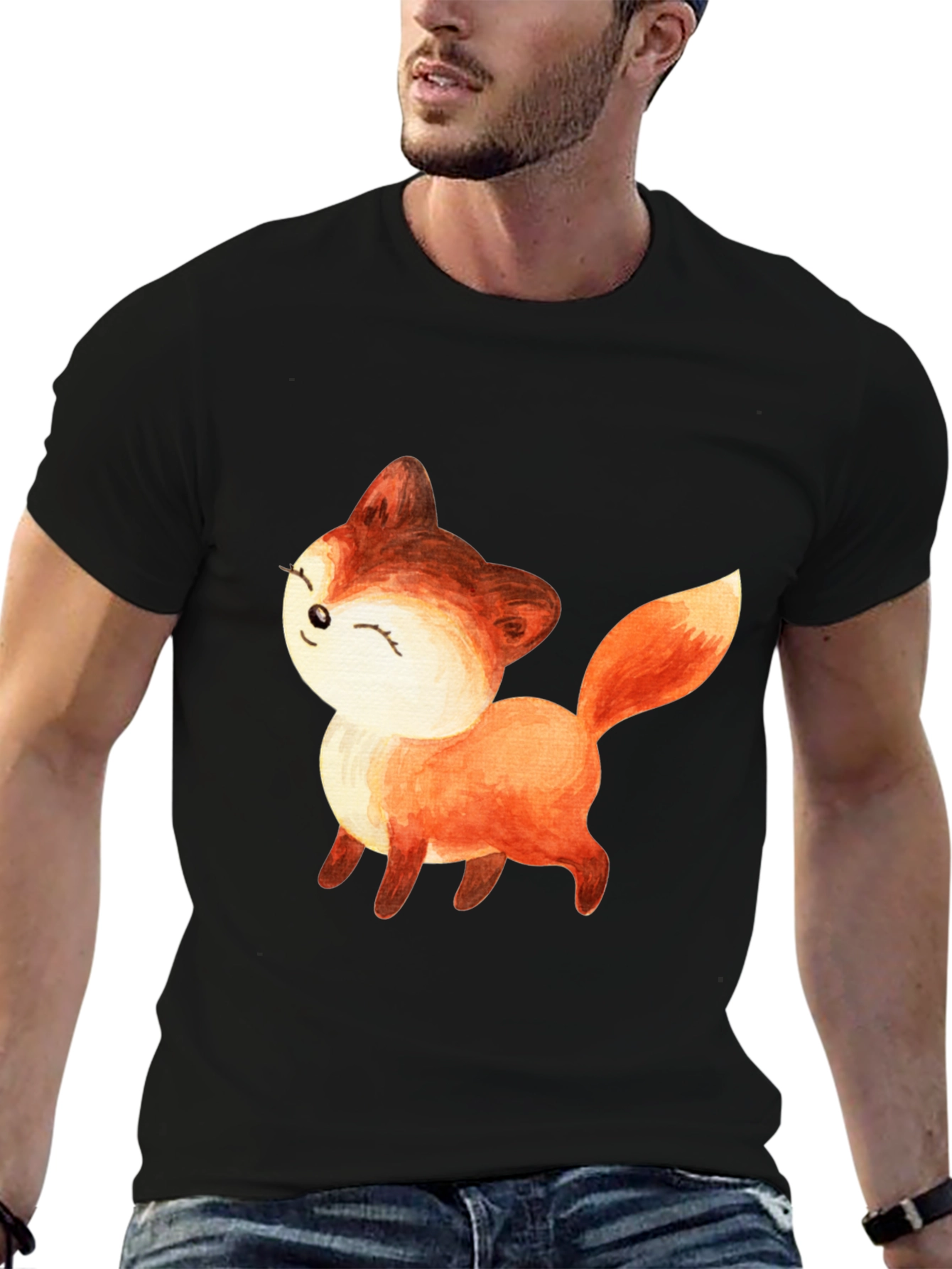 Cute Fox Graphic Tee - Unisex Black T-Shirt