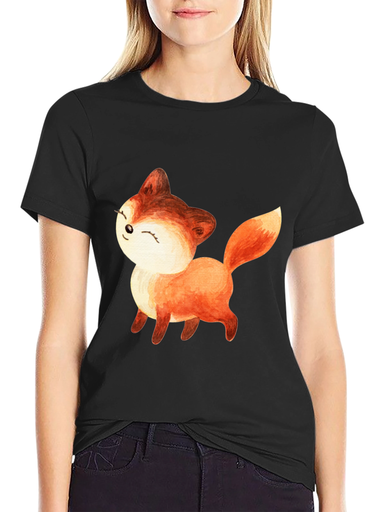 Cute Fox Graphic Tee - Unisex Black T-Shirt