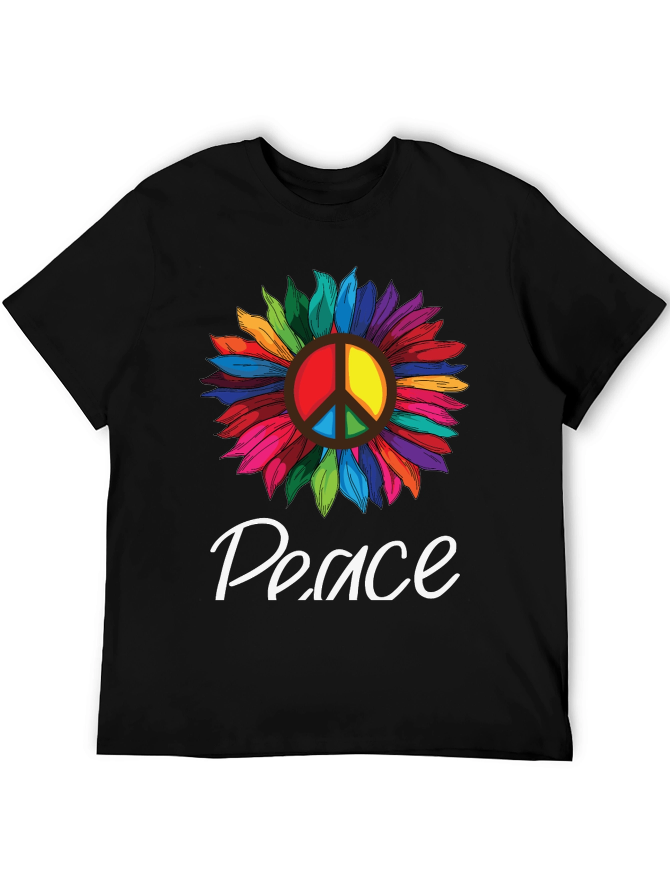 Peace Sunflower Graphic T-Shirt -  Unisex Black Tee