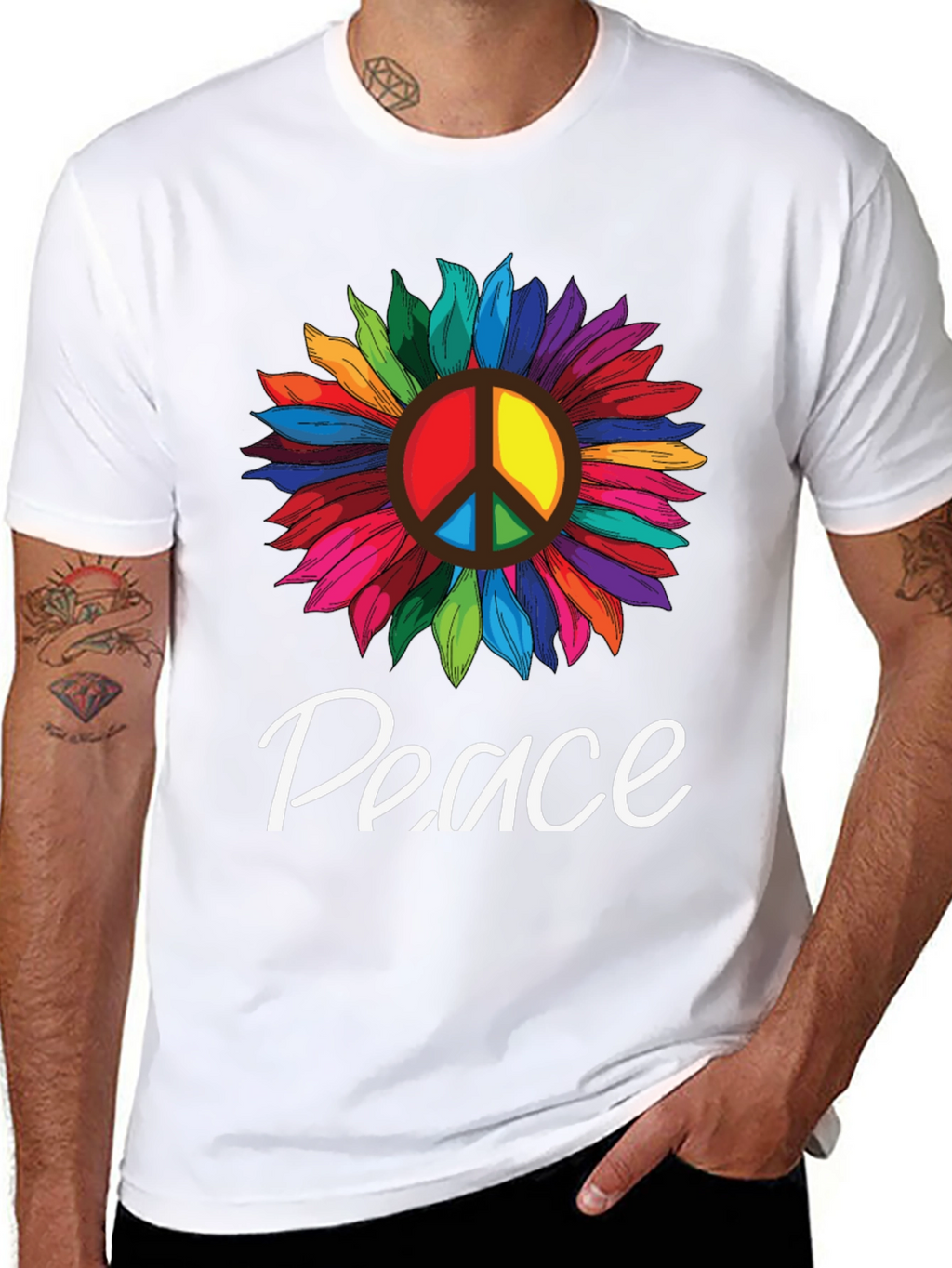 Peace Sunflower Graphic T-Shirt -  Unisex Black Tee