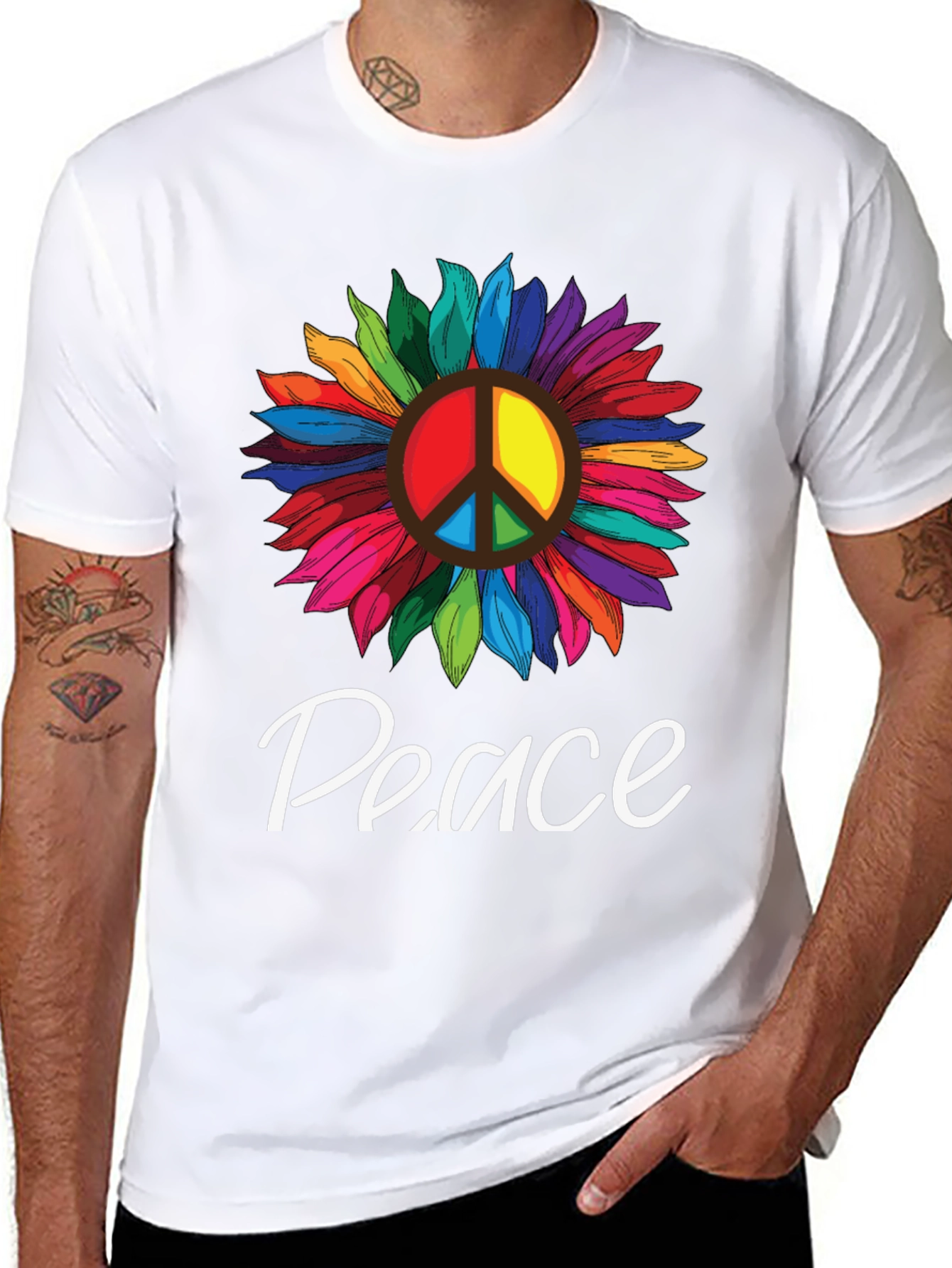 Peace Sunflower Graphic T-Shirt -  Unisex Black Tee