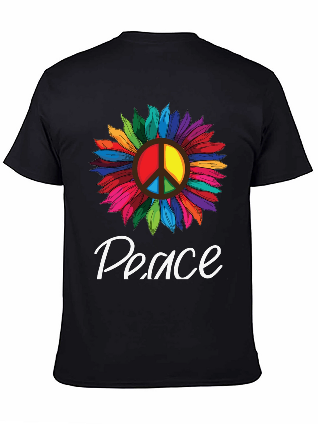 Peace Sunflower Graphic T-Shirt -  Unisex Black Tee
