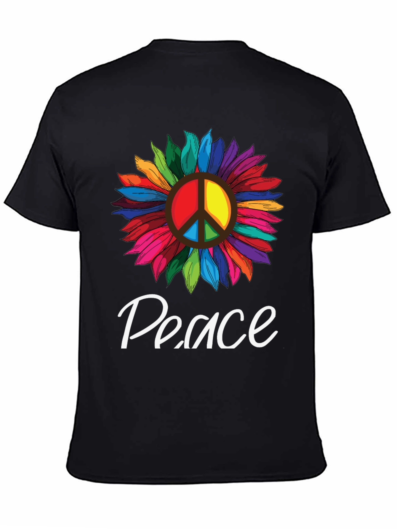 Peace Sunflower Graphic T-Shirt -  Unisex Black Tee