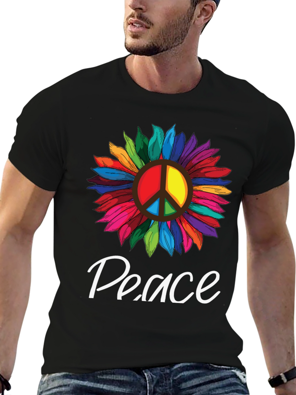Peace Sunflower Graphic T-Shirt -  Unisex Black Tee
