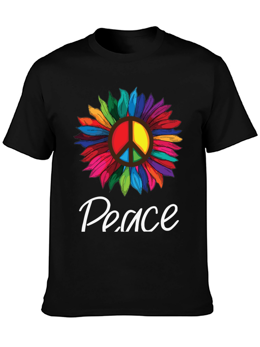 Peace Sunflower Graphic T-Shirt -  Unisex Black Tee