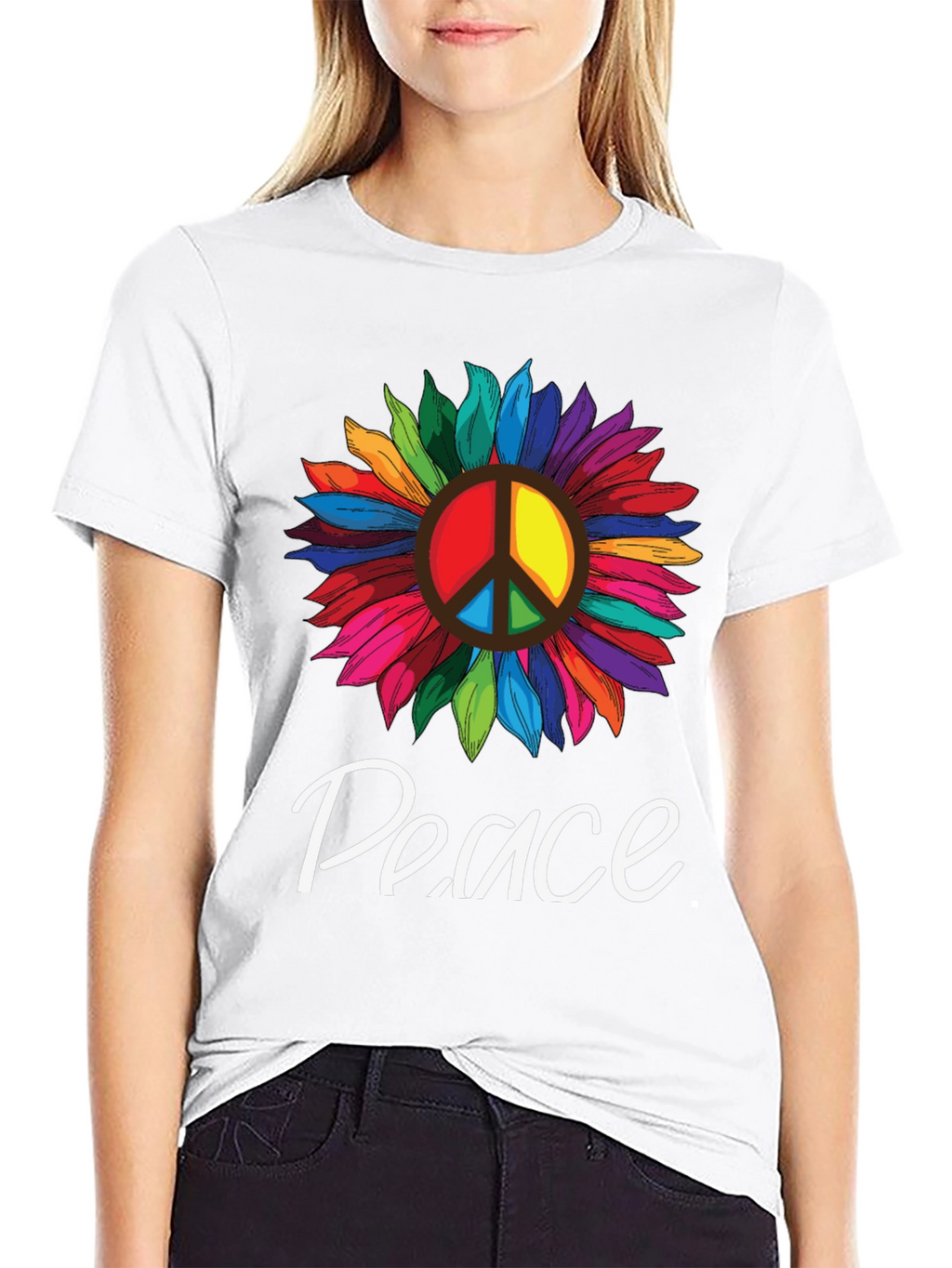 Peace Sunflower Graphic T-Shirt -  Unisex Black Tee