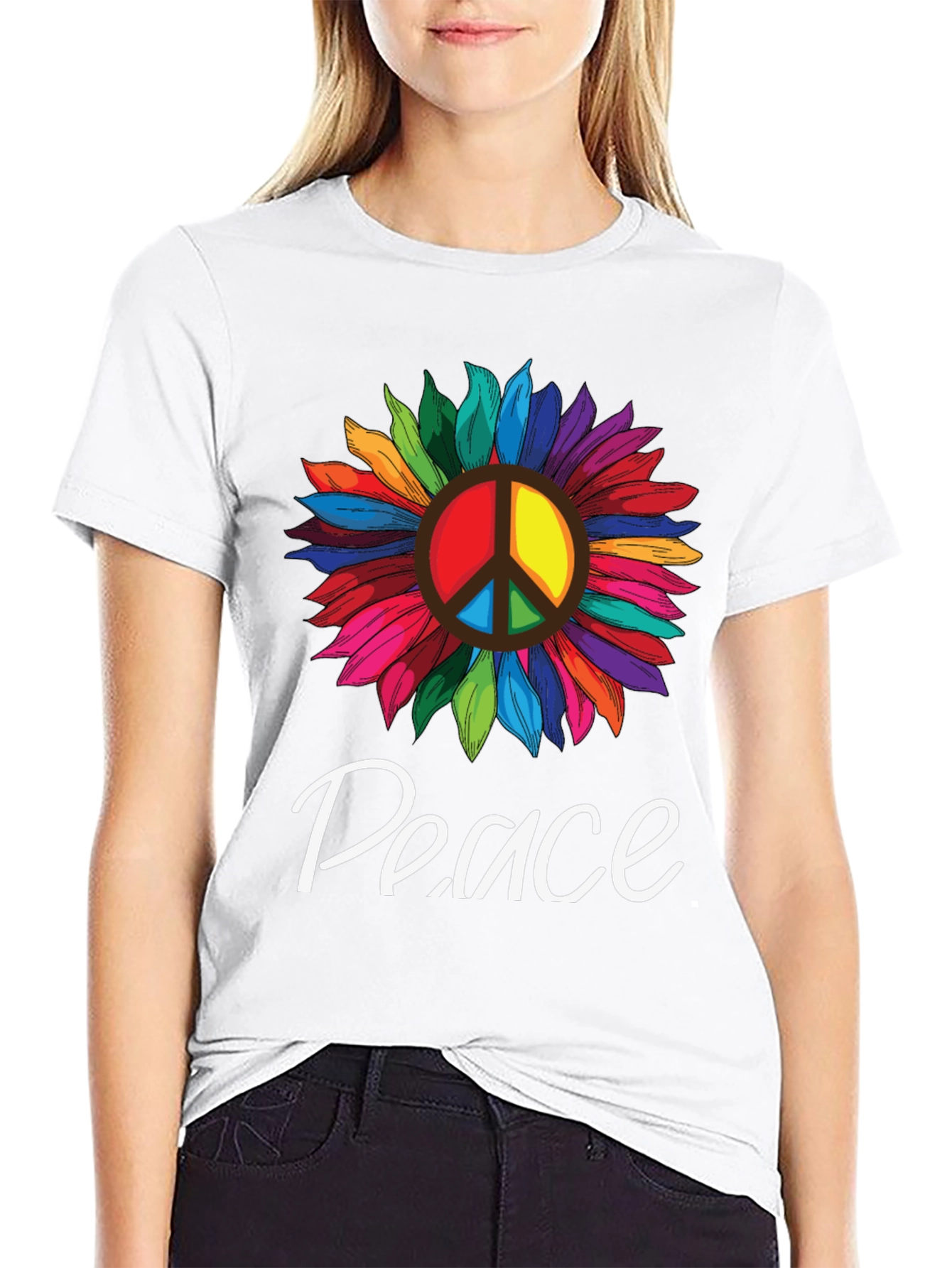 Peace Sunflower Graphic T-Shirt -  Unisex Black Tee