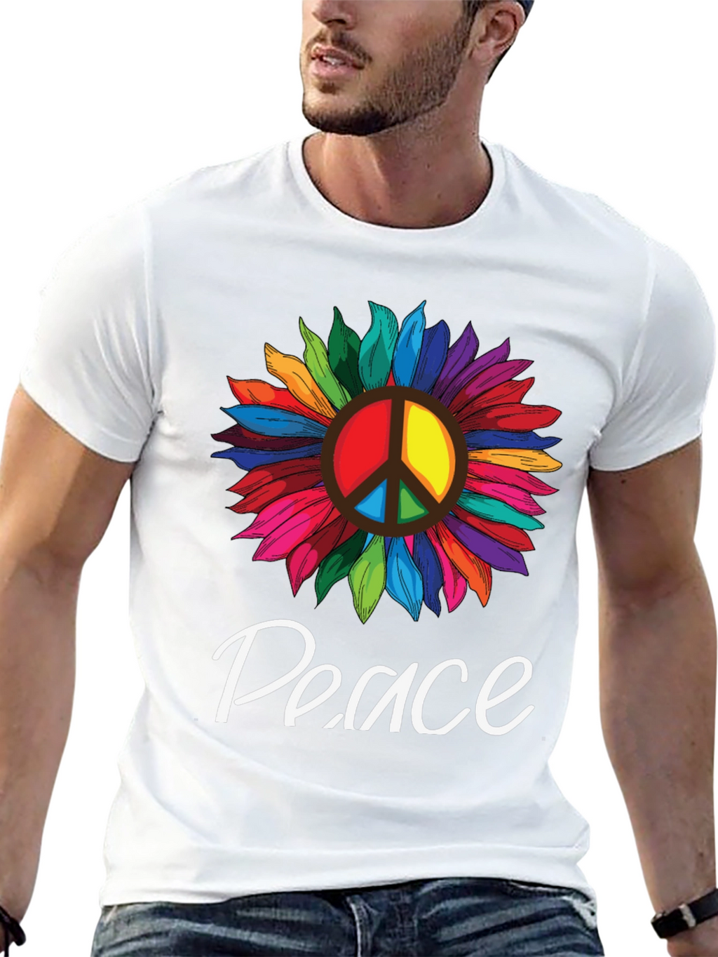 Peace Sunflower Graphic T-Shirt -  Unisex Black Tee