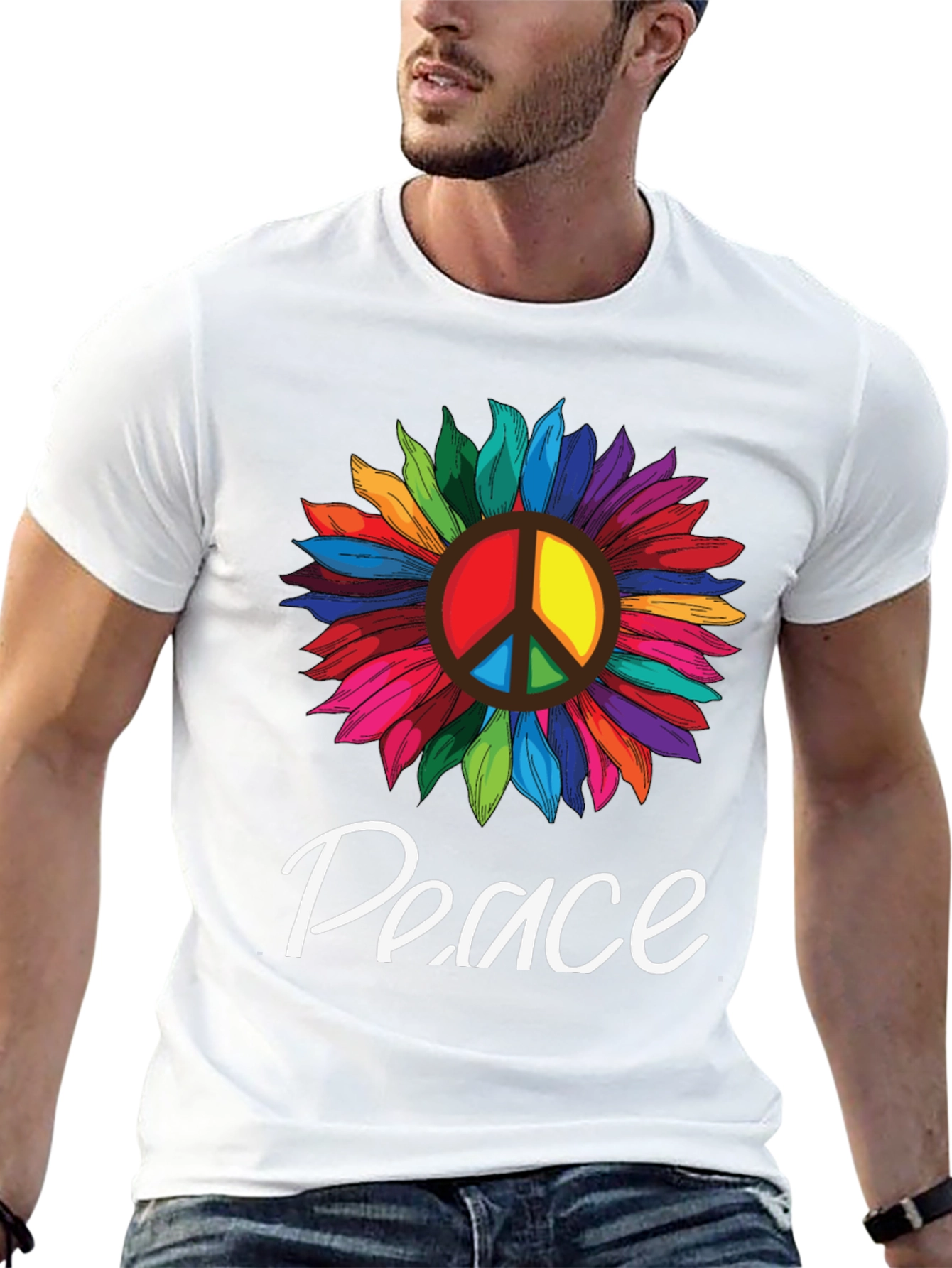 Peace Sunflower Graphic T-Shirt -  Unisex Black Tee