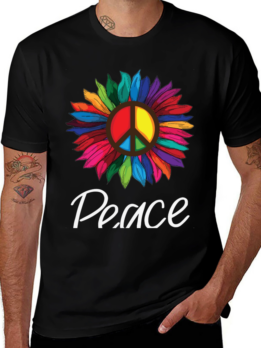 Peace Sunflower Graphic T-Shirt -  Unisex Black Tee