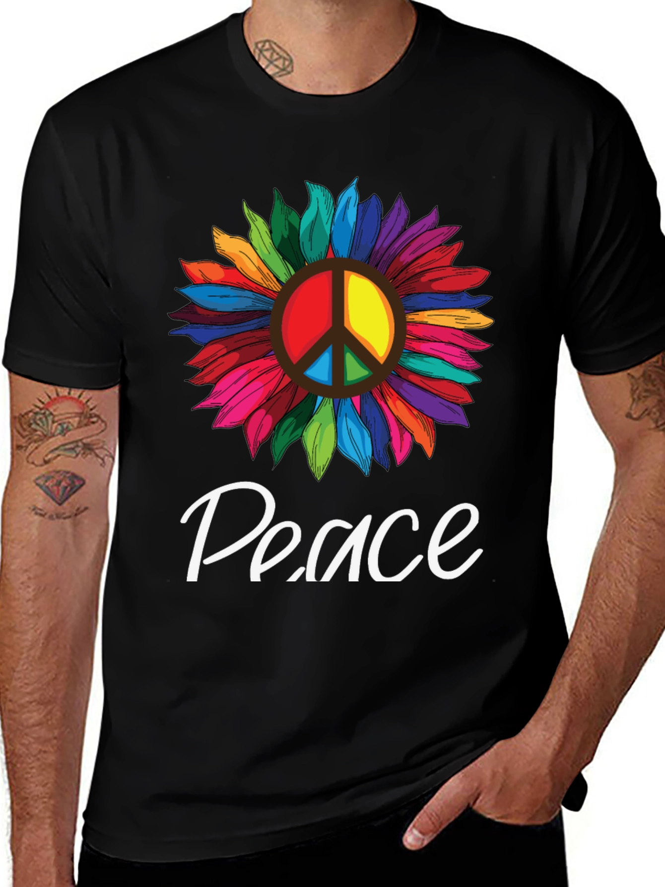 Peace Sunflower Graphic T-Shirt -  Unisex Black Tee