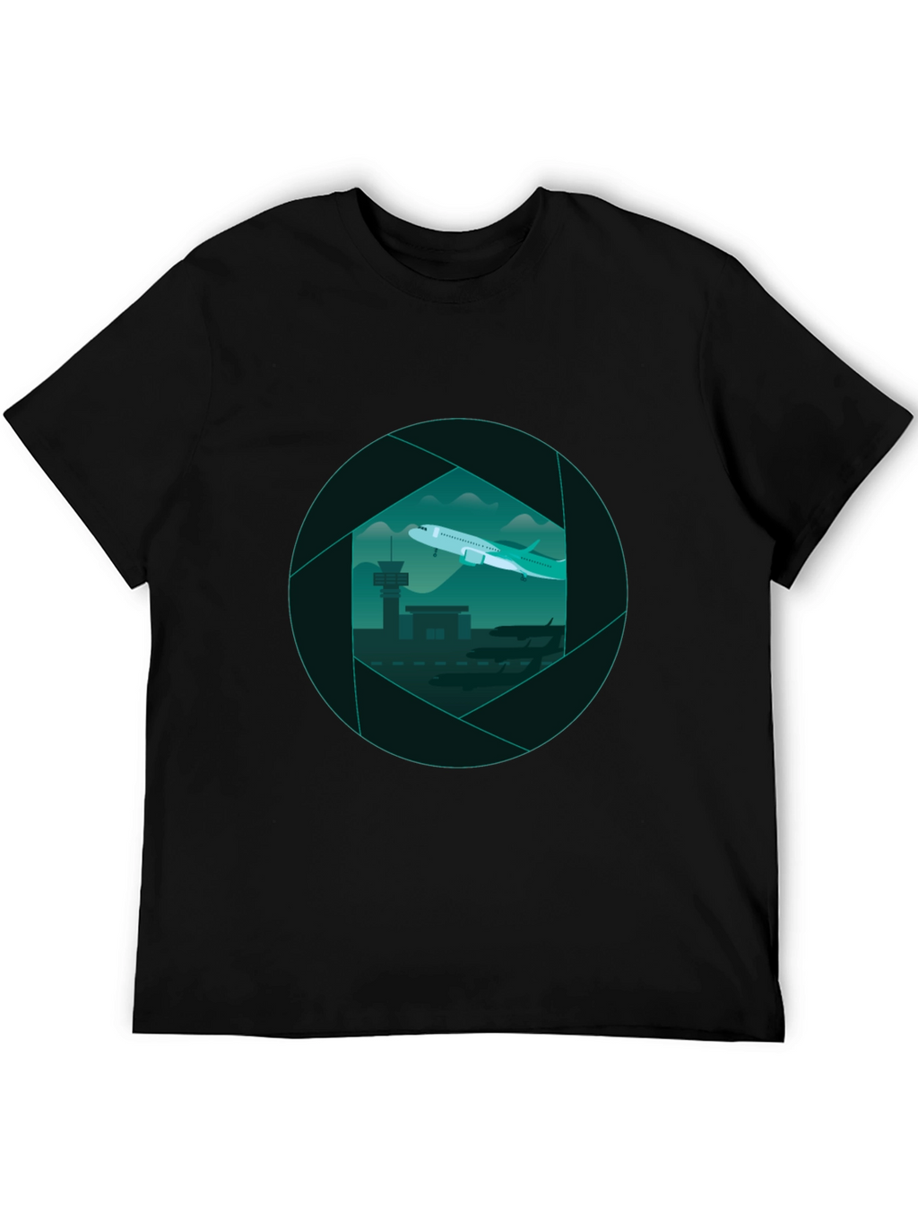Airport View Graphic Tee - Black Cotton T-Shirt
