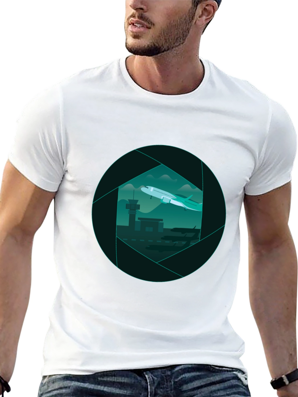 Airport View Graphic Tee - Black Cotton T-Shirt