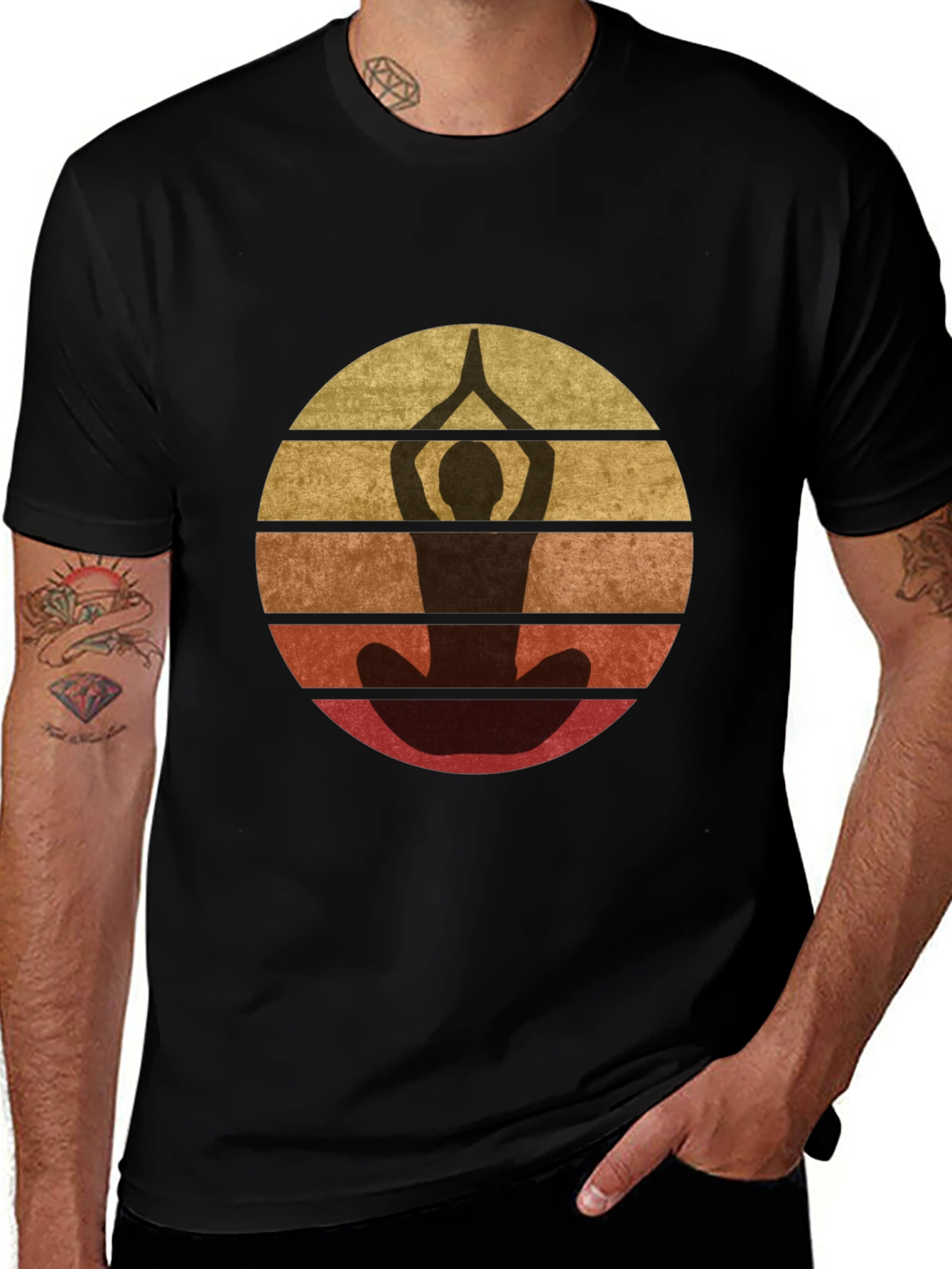 Retro Yoga Pose Graphic T-Shirt - Unisex Black Tee
