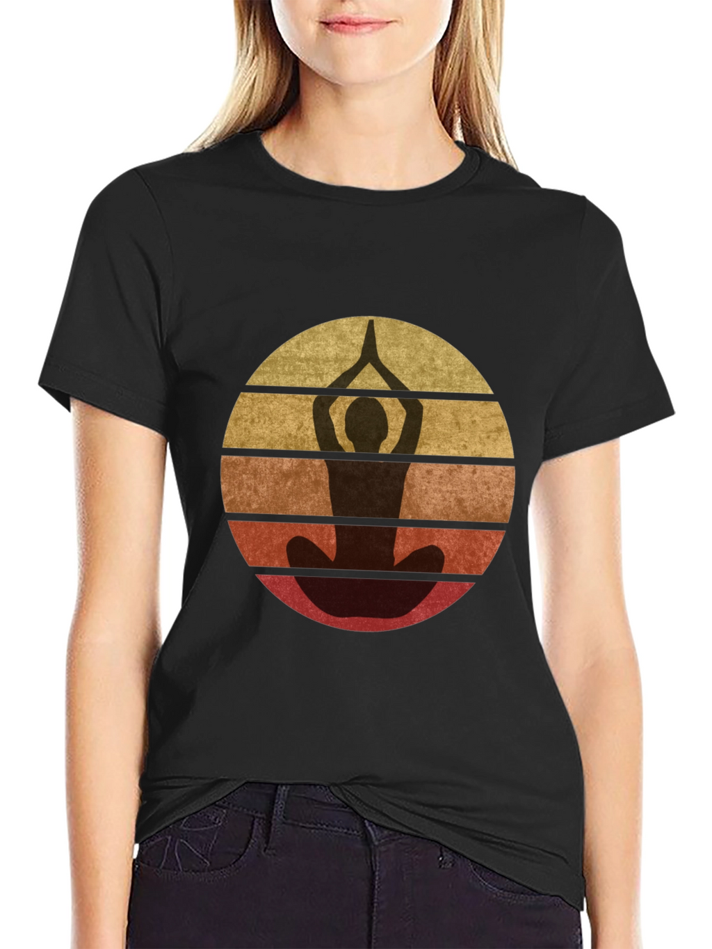 Retro Yoga Pose Graphic T-Shirt - Unisex Black Tee