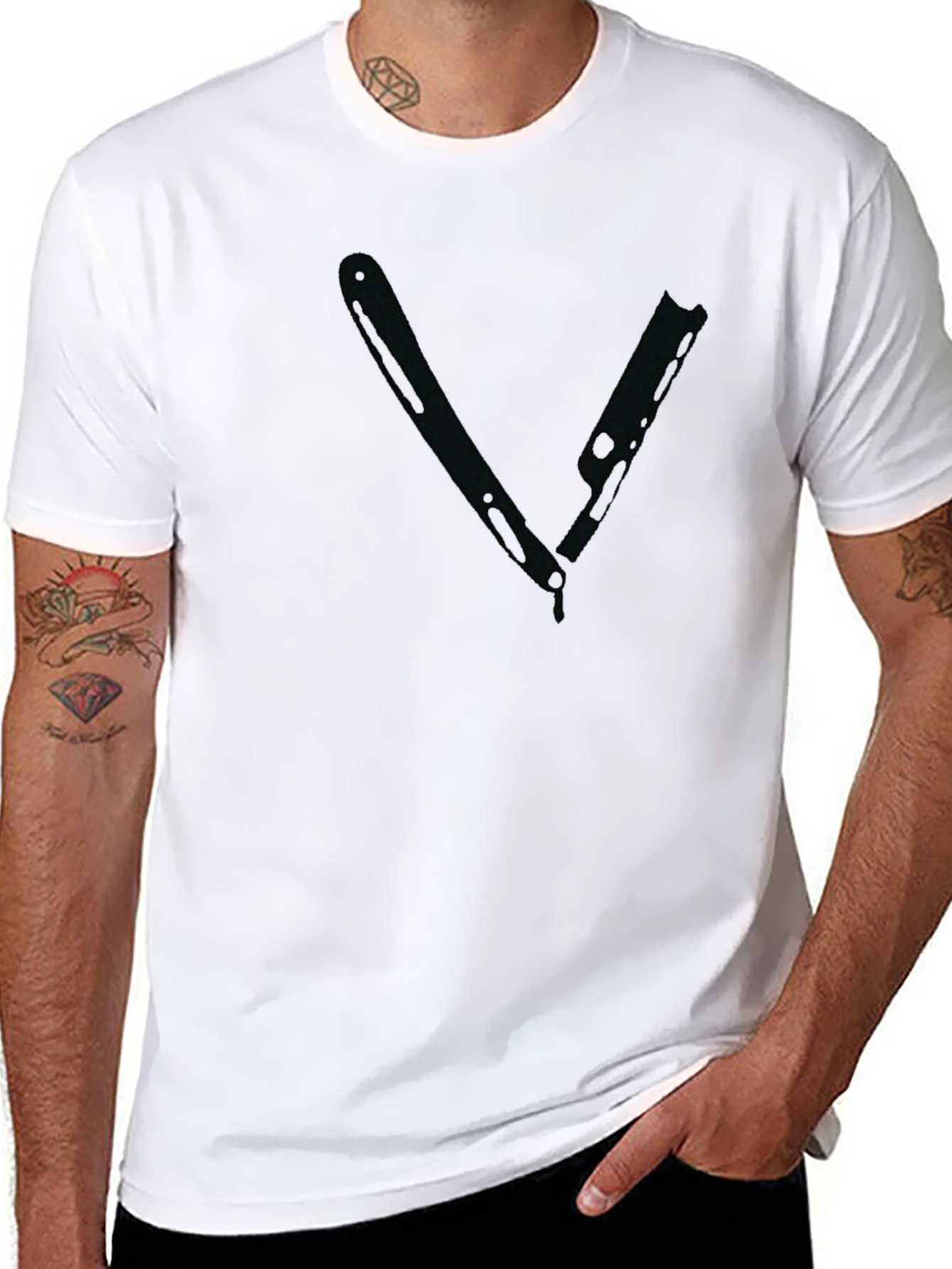 Black Graphic Tee - Razor Blade Design