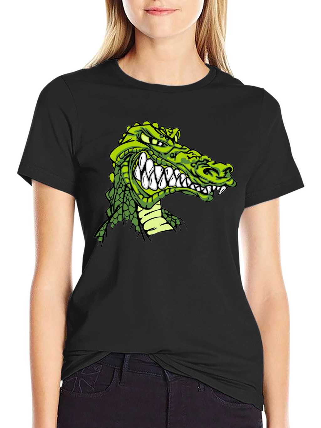 Crocodile Graphic Print Black T-Shirt