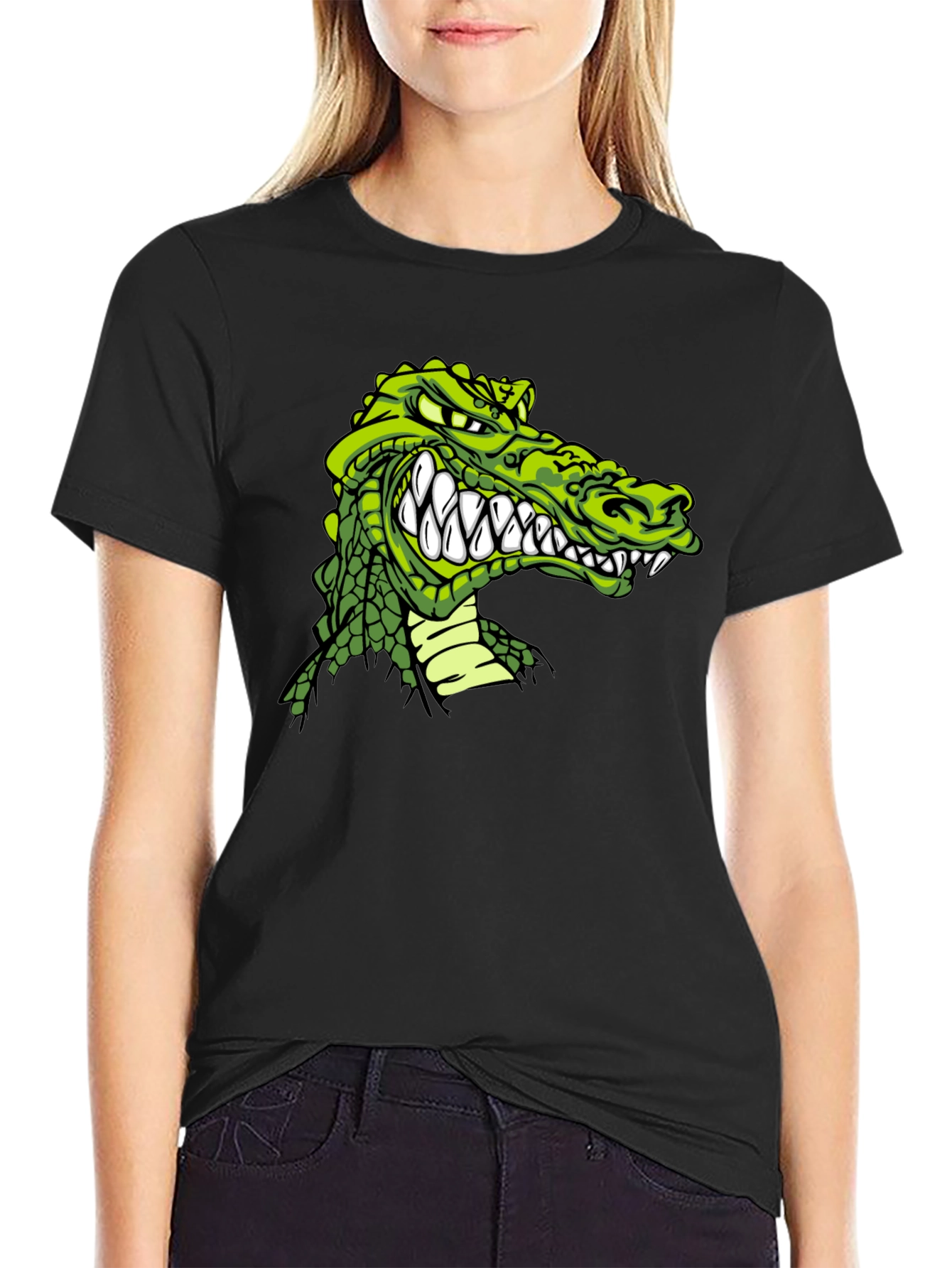 Crocodile Graphic Print Black T-Shirt